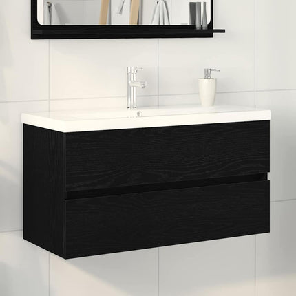 Badrumsskåp med handfat Svart Ek 90 x 39 x 62 cm