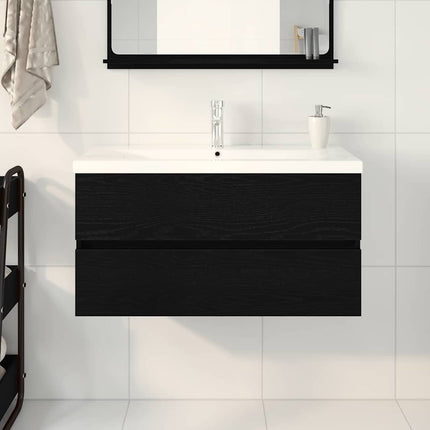 Badrumsskåp med handfat Svart Ek 90 x 39 x 62 cm
