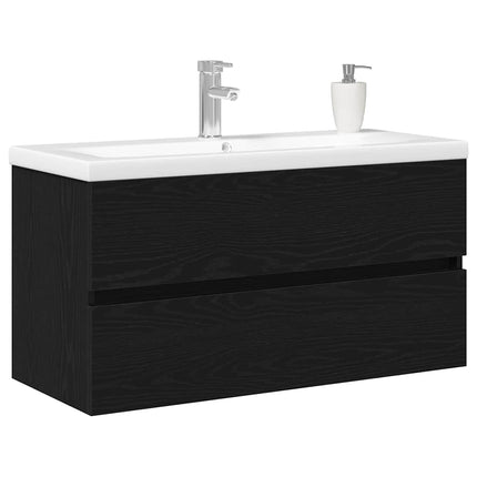 Badrumsskåp med handfat Svart Ek 90 x 39 x 62 cm