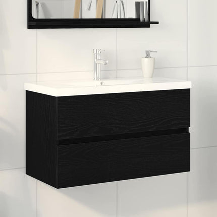 Badrumsskåp med handfat Svart Ek 80 x 39 x 62 cm