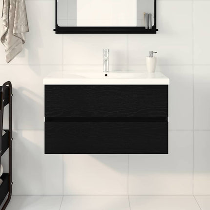Badrumsskåp med handfat Svart Ek 80 x 39 x 62 cm
