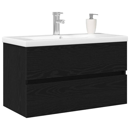Badrumsskåp med handfat Svart Ek 80 x 39 x 62 cm
