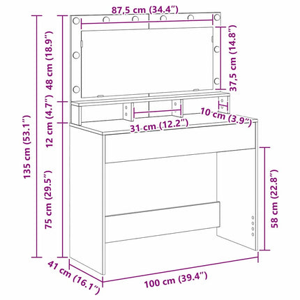 Smyckebord Betonggrå 100 x 41 x 135 cm Konstruerat trä