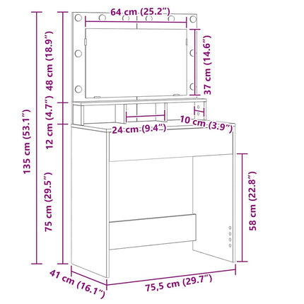 Smyckebord med hylla Rökt ek 75,5 x 41 x 135 cm Konstruerat trä