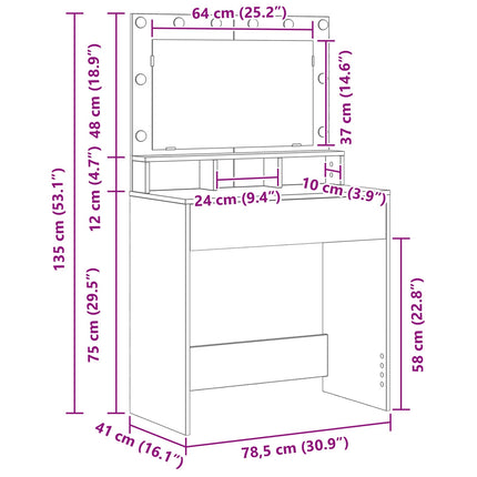 Smyckebord Grå Sonoma 78,5 x 41 x 135 cm Konstruerat trä