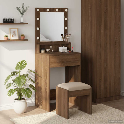 Smyckebord med hylla Brun Ek 50 x 41 x 135 cm Konstruerat trä