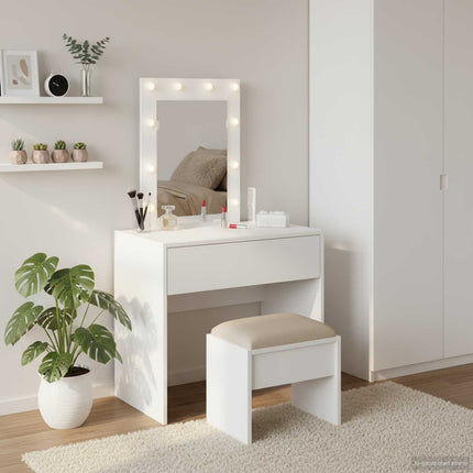 Smyckebord med låda Vit 60 x 40 x 70 cm Konstruerat trä