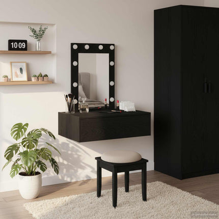 Smyckebord med låda Svart 60 x 40 x 70 cm Konstruerat trä