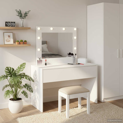 Smyckebord med låda Vit 83 x 40 x 70 cm Konstruerat trä