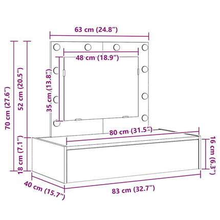 Smyckebord med låda Vit 83 x 40 x 70 cm Konstruerat trä