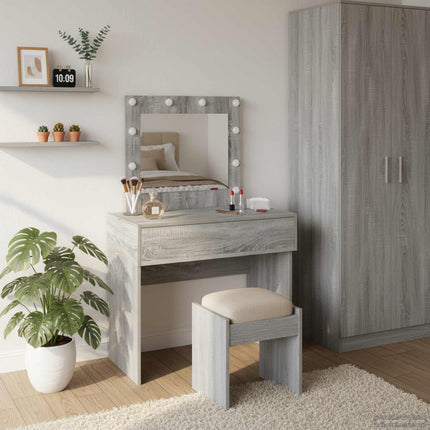 Smyckebord med låda Grå 83 x 40 x 70 cm Konstruerat trä