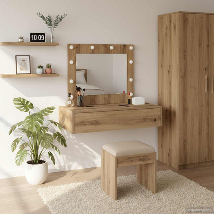 Smyckebord med låda Brun 83 x 40 x 70 cm Konstruerat trä