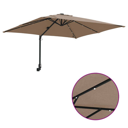 Trädgårdsparasol med LED -remsljus Taupe 248,5 x 247,5 x 160 cm