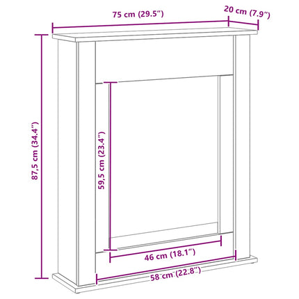Öppen spis infattning svart ek 75x20x87,5 cm konstruerat trä