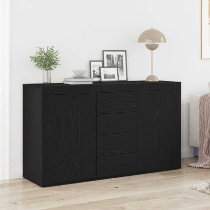 Sideboard med låda Svart Ek 120 x 36 x 69 cm Konstruerat trä