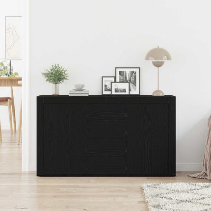 Sideboard med låda Svart Ek 120 x 36 x 69 cm Konstruerat trä