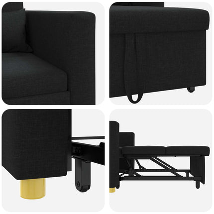 Utdragbar soffbed enkel med hjul Svart 90 x 165 x 87 cm tyg