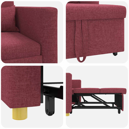 Utdragbar soffbed enkel med hjul Vinröd 90 x 165 x 87 cm tyg