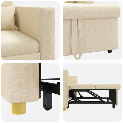 Utdragbar soffbed enkel med hjul Kräm 90 x 165 x 87 cm tyg