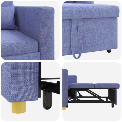 Utdragbar soffbed enkel med hjul Jeansblå 90 x 165 x 87 cm tyg