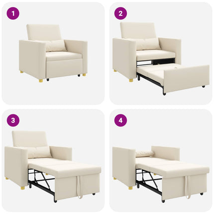 Utdragbar soffbed enkel med hjul Krämvit 90 x 165 x 87 cm tyg