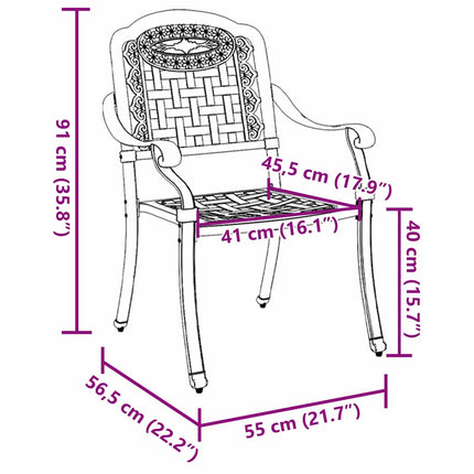 Trädgård Stol 2 pcs Svart 55 x 56,5 x 91cm Aluminium