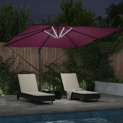 Parasoll med LED -remsljus Bordeaux Röd 286 x 284 x 270 cm