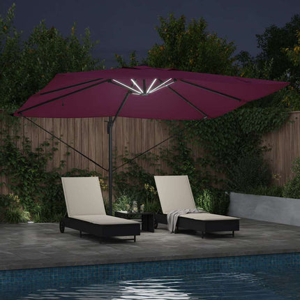 Parasoll med LED -remsljus Bordeaux Röd 352 x 251 x 265 cm