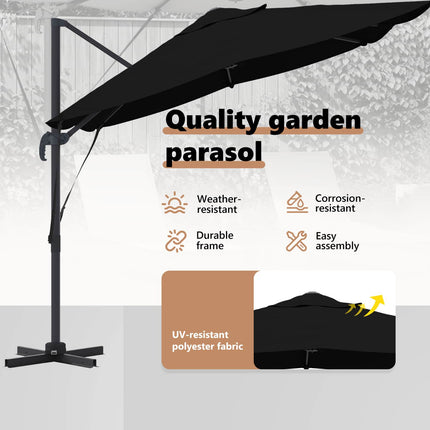 Parasoll Svart 351 x 250 x 260 cm Polyester och aluminium