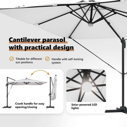 Roma Parasol Beige 286 x 284 x 270 cm Aluminium och Polyester