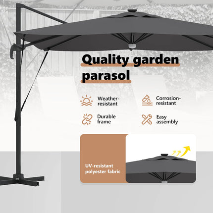 Roma Parasol med LED -remsljus Antracit 286 x 284 x 270 cm