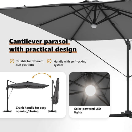 Roma Parasol med LED -remsljus Antracit 286 x 284 x 270 cm