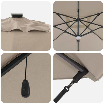 Roma Parasol Taupe 286 x 284 x 270 cm Aluminium och Polyester