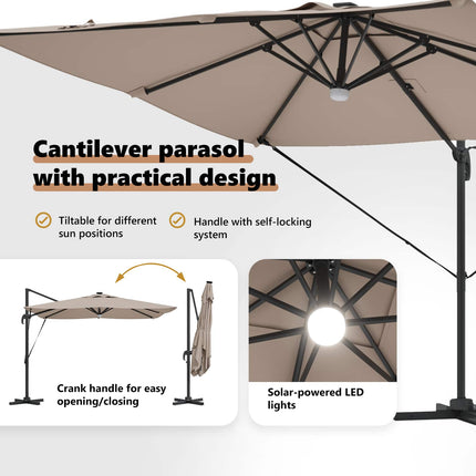 Roma Parasol Taupe 286 x 284 x 270 cm Aluminium och Polyester