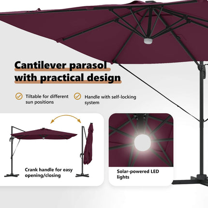 Roma Parasol Röd 286 x 284 x 270 cm Aluminium och Polyester