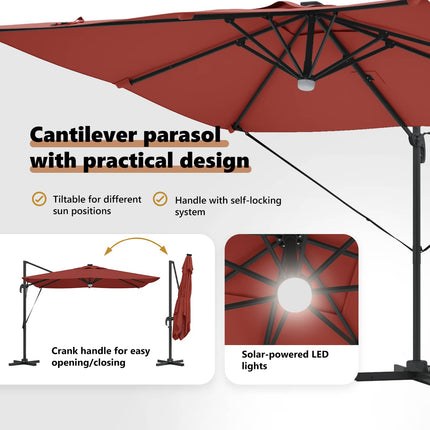 Roma Parasol Röd 286 x 284 x 270 cm Aluminium och Polyester