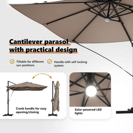 Parasoll Taupe 351 x 250 x 253 cm Polyester och aluminium
