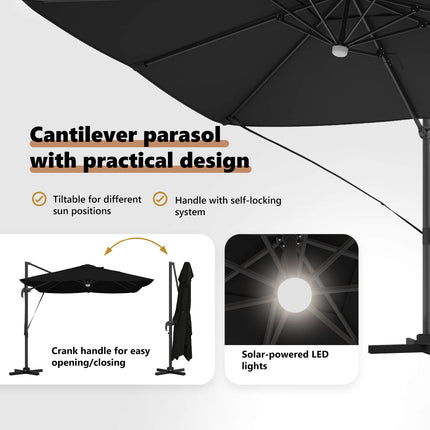 Parasoll Svart 351 x 250 x 253 cm Polyester och aluminium