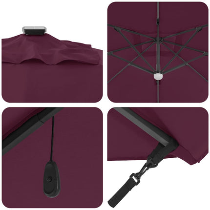 Parasoll med LED -remsljus Bordeaux Röd 351 x 250 x 253 cm