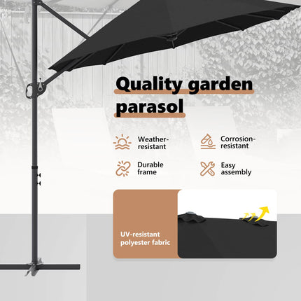 Parasoll Svart 372 x 198 x 243 cm Polyester och aluminium