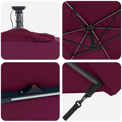 Parasoll med LED -remsljus Bordeaux Röd 294 x 200 x 270 cm