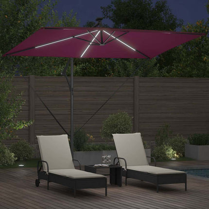Parasoll med LED -remsljus Bordeaux Röd 294 x 200 x 270 cm