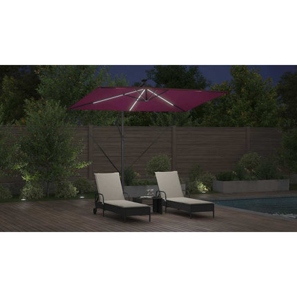 Parasoll med LED -remsljus Bordeaux Röd 294 x 200 x 270 cm