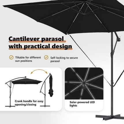 Parasoll Svart 249 x 249 x 250 cm Polyester och aluminium