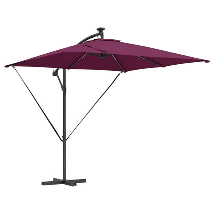 Parasoll med LED-ljusslingor Bordeaux Röd 249 x 249 x 250 cm