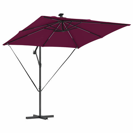 Parasoll med LED-ljusslingor Bordeaux Röd 249 x 249 x 250 cm