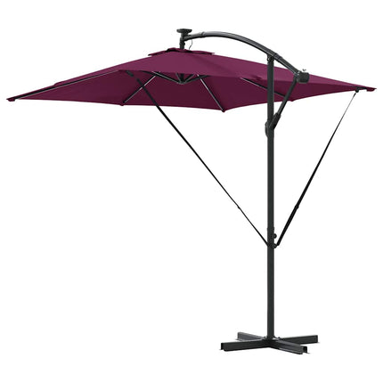 Parasoll med LED-ljusslingor Bordeaux Röd 249 x 249 x 250 cm