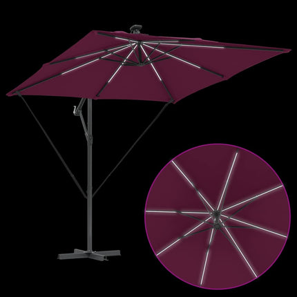 Parasoll med LED-ljusslingor Bordeaux Röd 249 x 249 x 250 cm