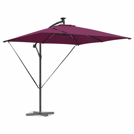 Parasoll med LED-ljusslingor Bordeaux Röd 249 x 249 x 250 cm