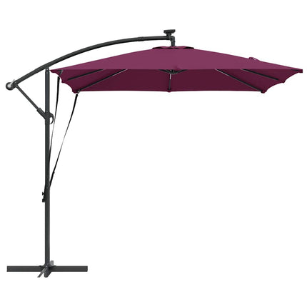 Parasoll med LED-ljusslingor Bordeaux Röd 249 x 249 x 250 cm